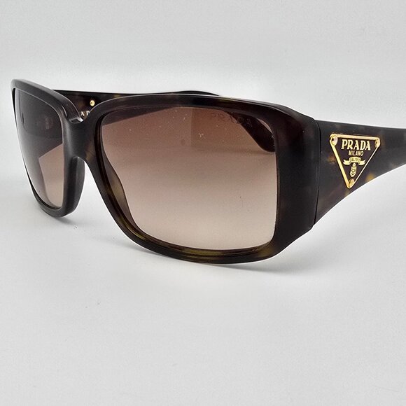 Prada SPR 16L 2AU-6S1 Triangle Logo Plate Tortoise Frame Brown Lens Sunglasses - Picture 3 of 16